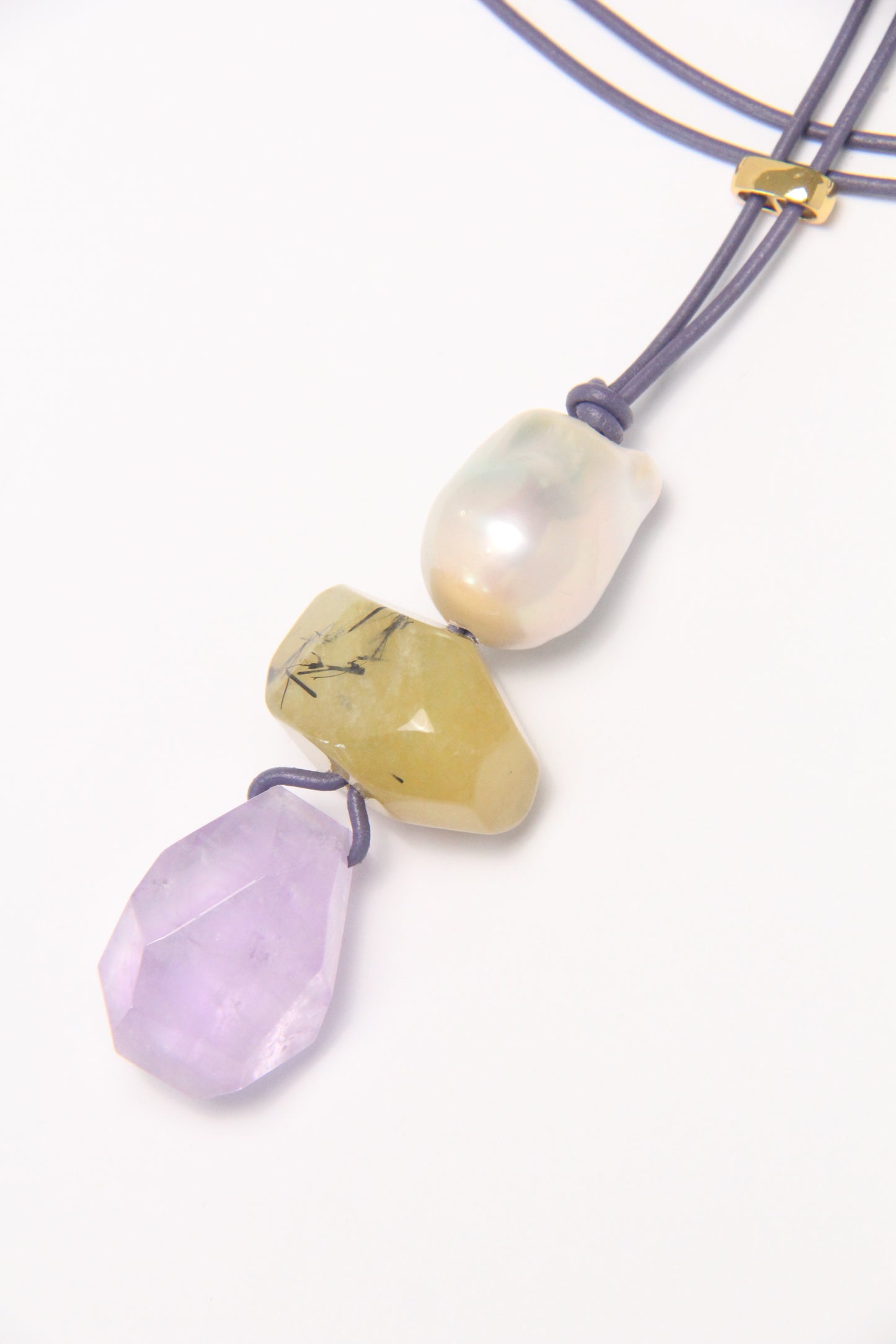 Pendant: pearls, morgnite, amethyst