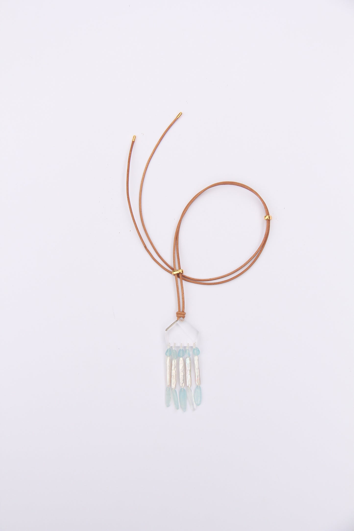 Pendant: quartz, aquamarine, pearls