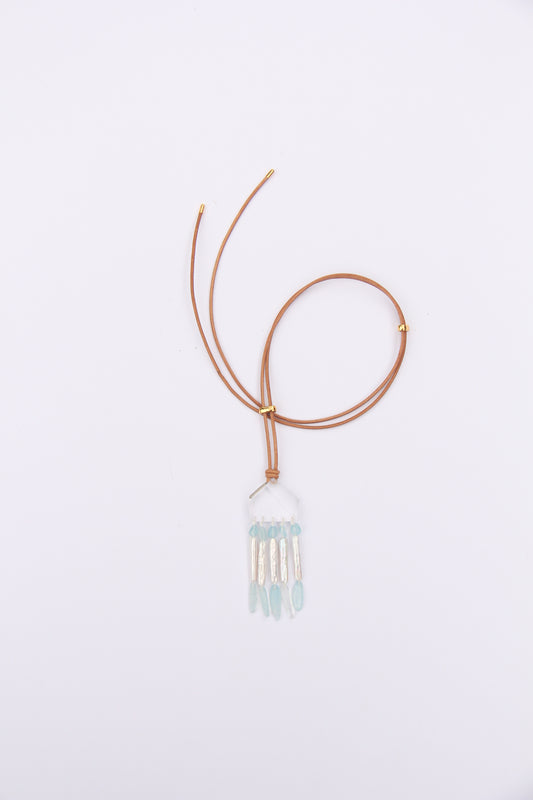 Pendant: quartz, aquamarine, pearls