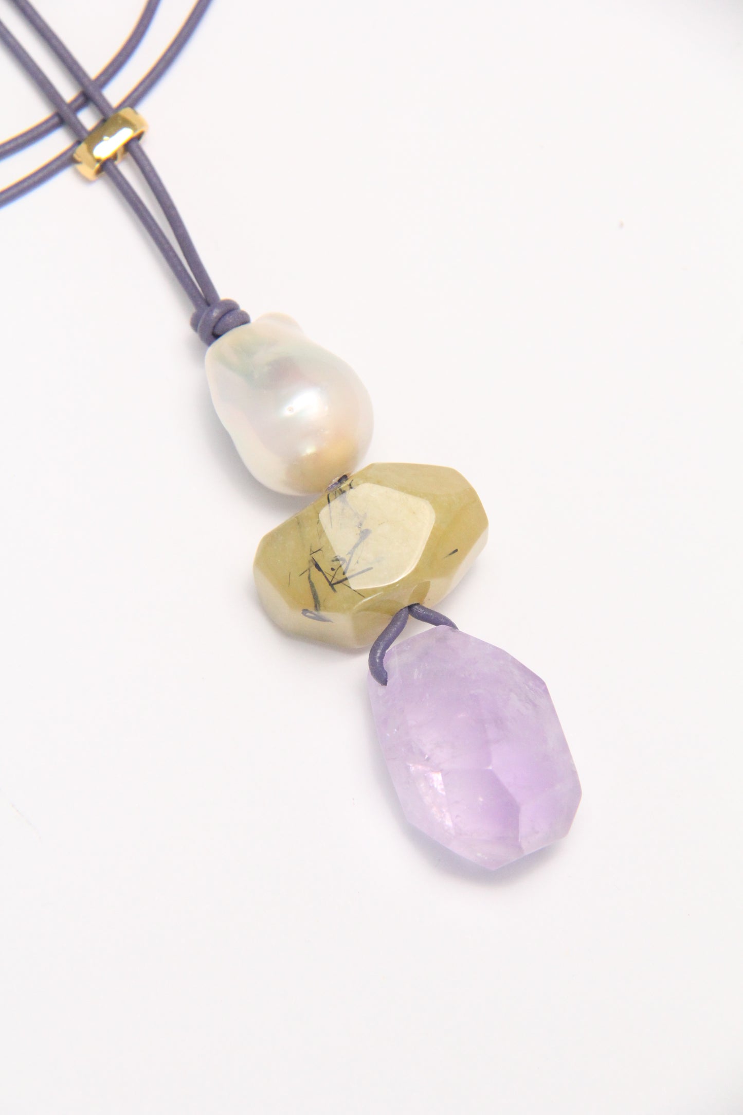 Pendant: pearls, morgnite, amethyst