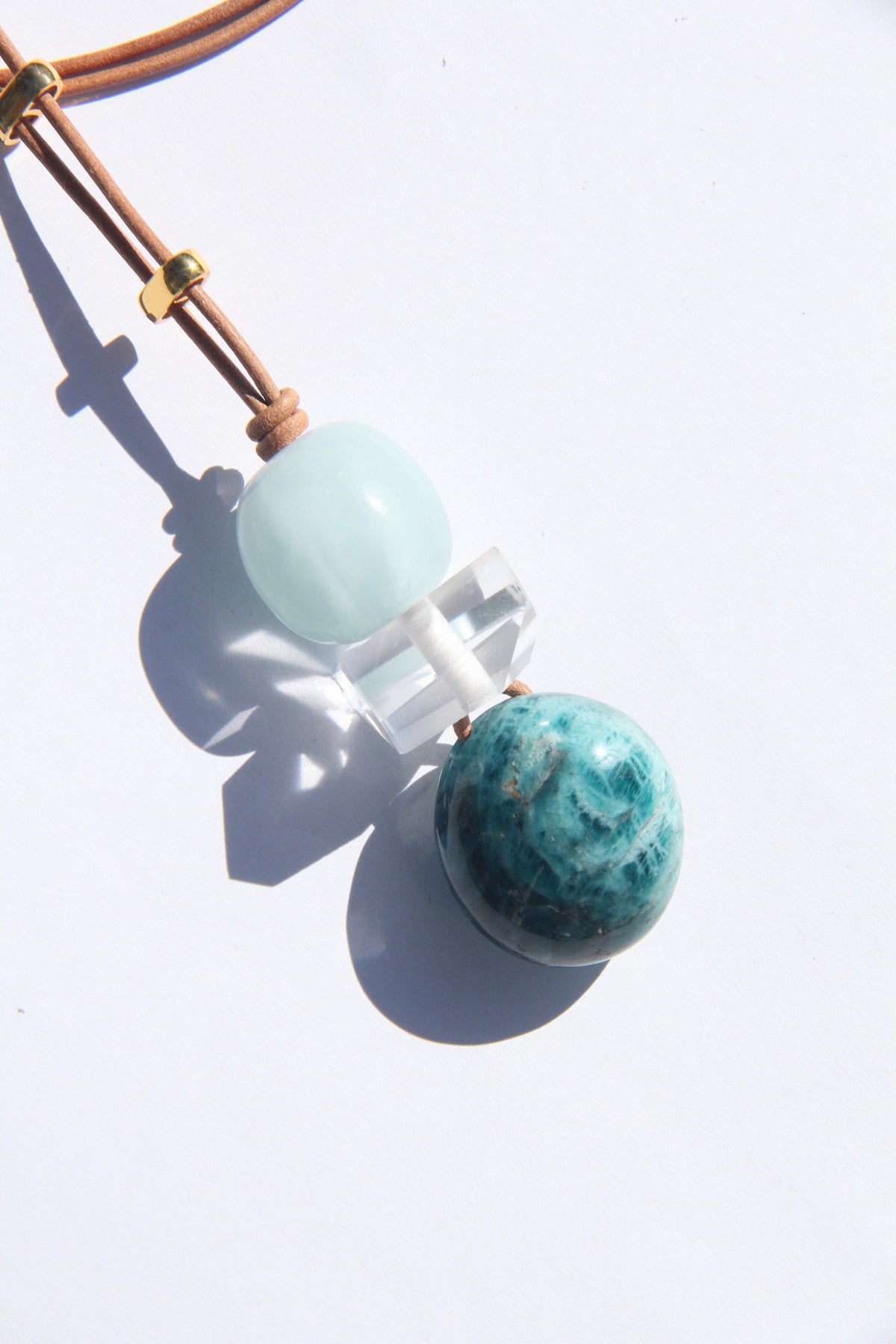 Necklace: aquamarine, quartz, blue apatite