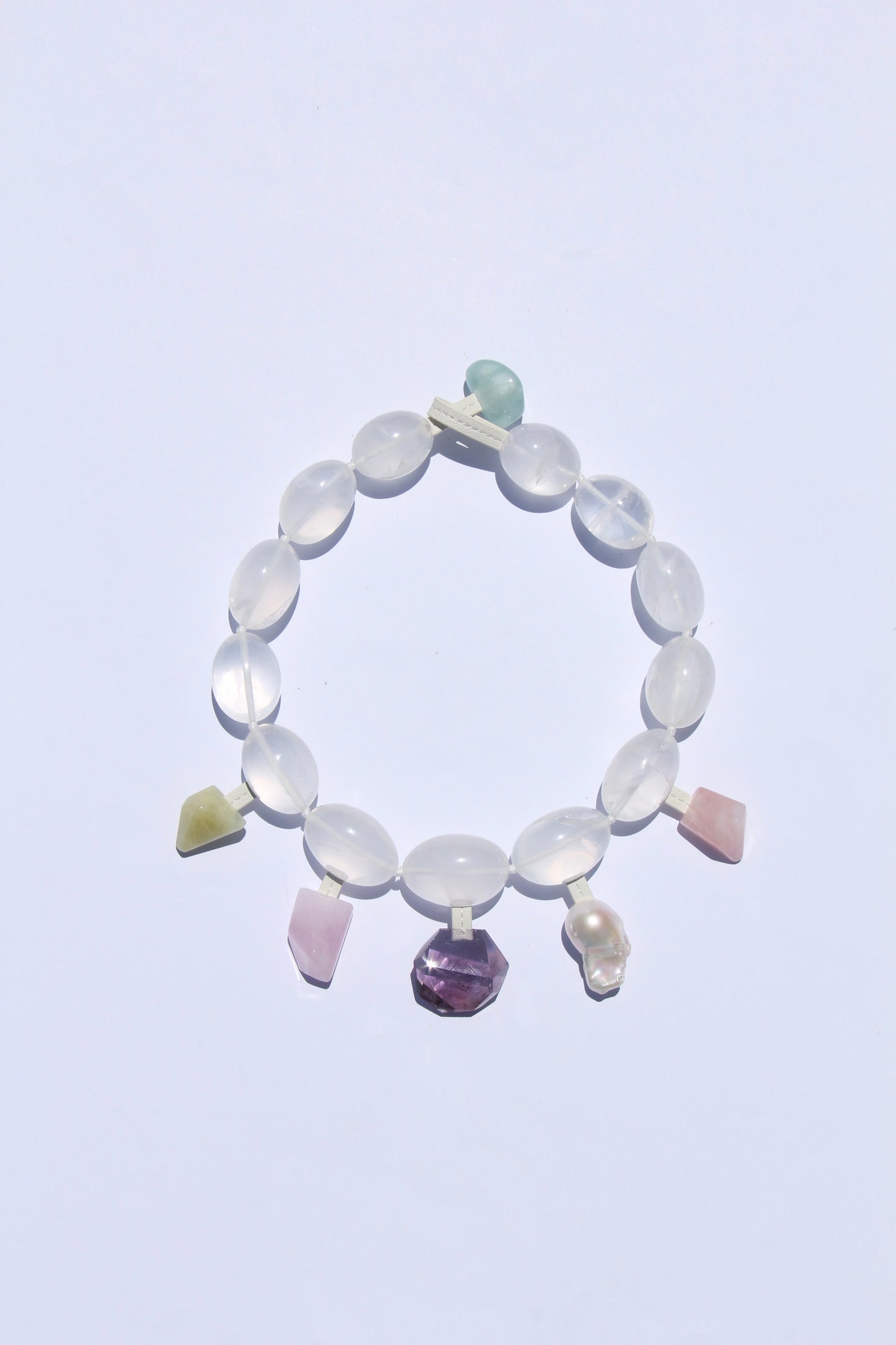Charms: quartz, morganite, amethyst, pearl