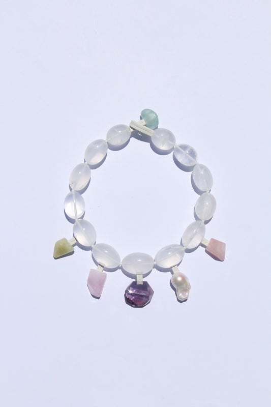 Charms: quartz, morganite, amethyst, pearl