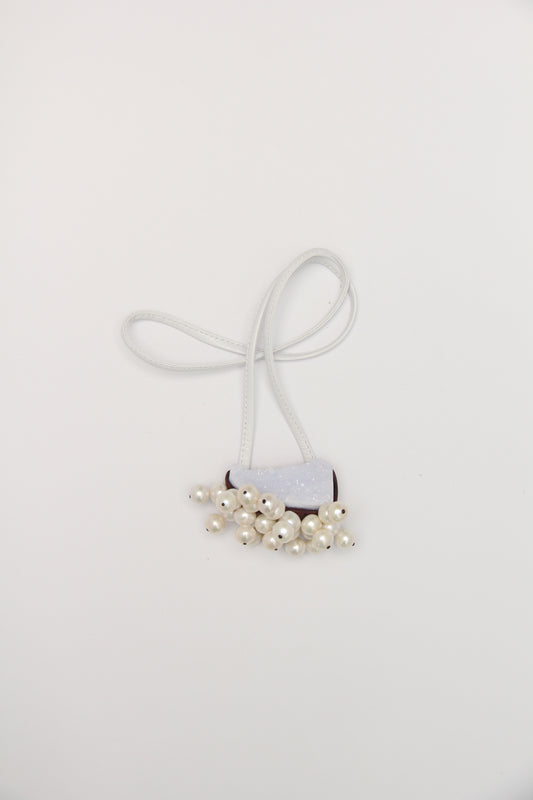 Pendant: blue lace agate, pearls, Zambia blood wood