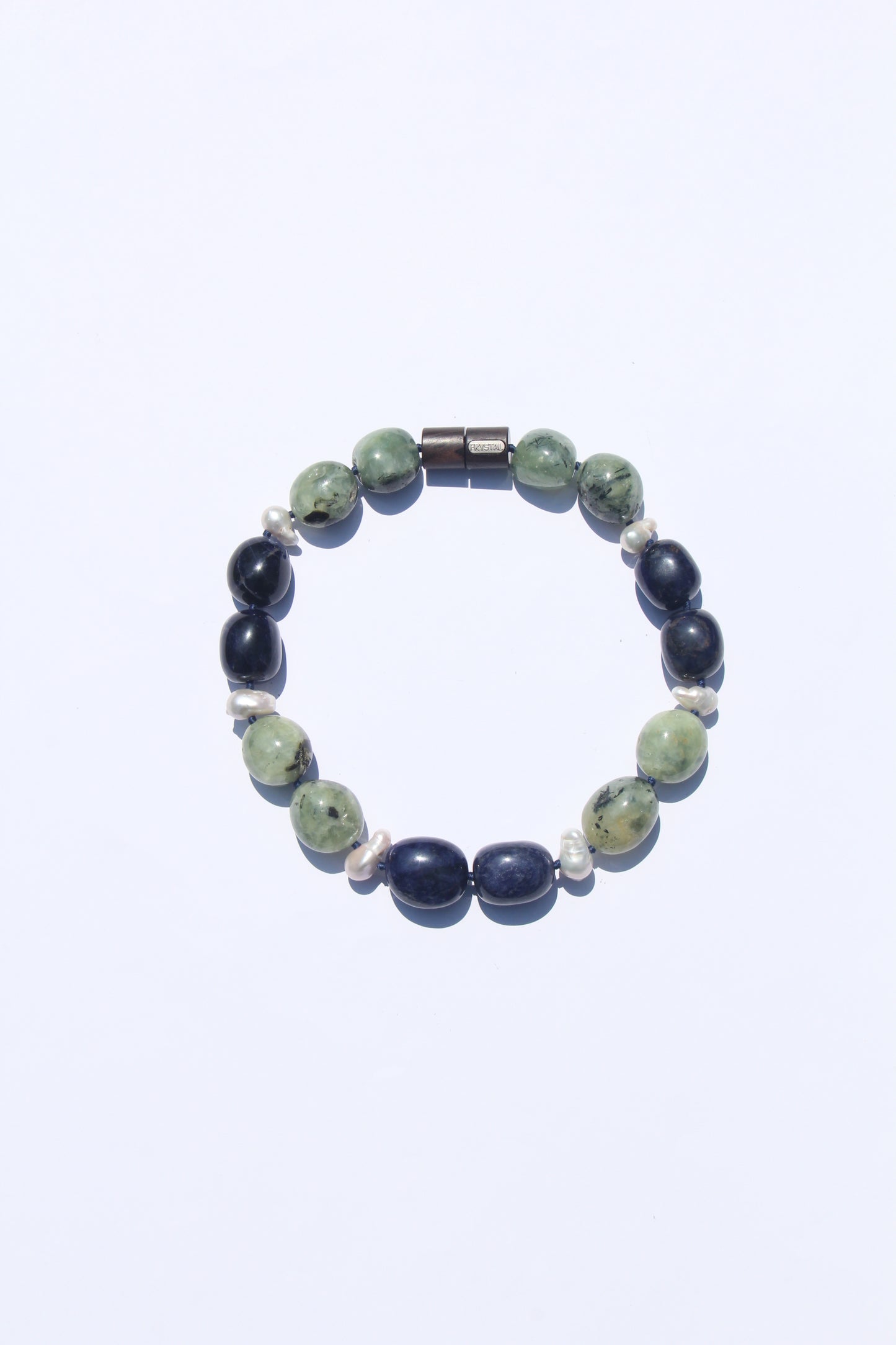 Necklace: prehnite, blue vein stone