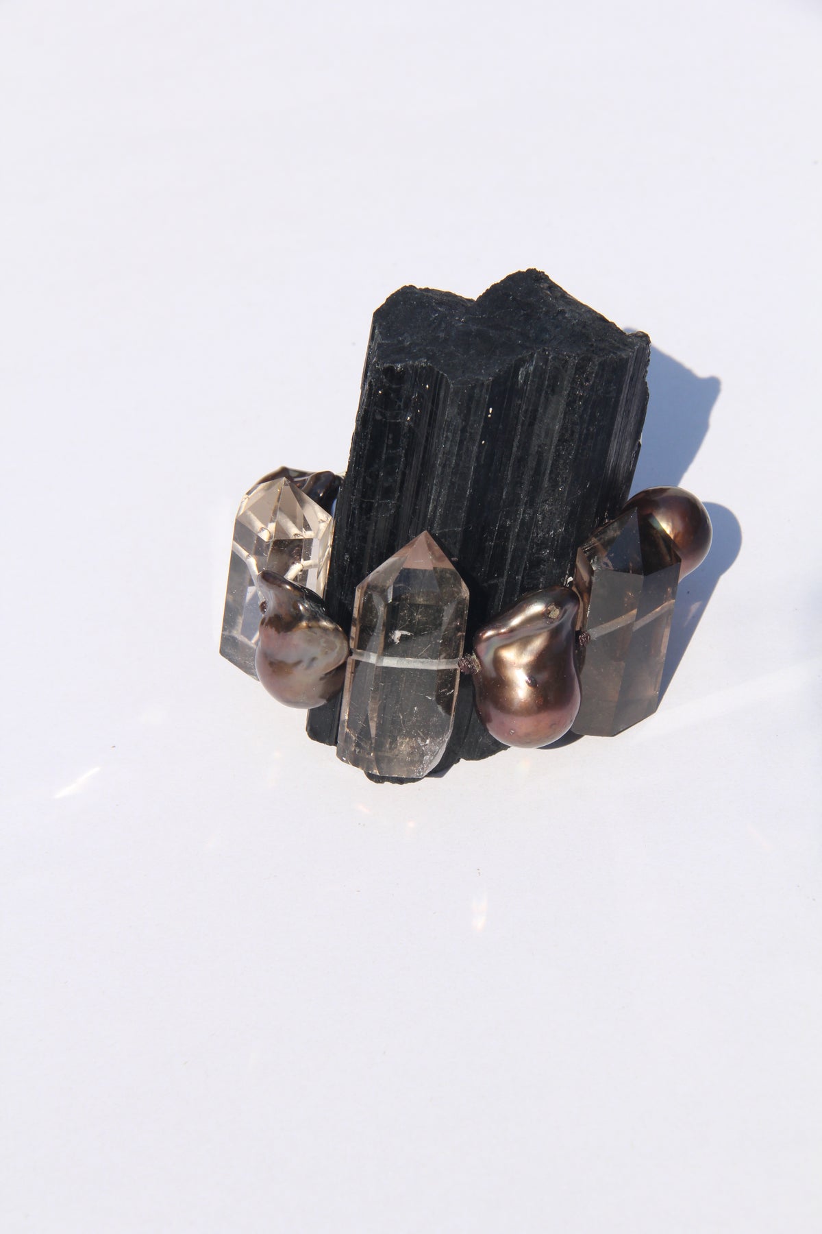 Bracelet: smoky quartz, pearls