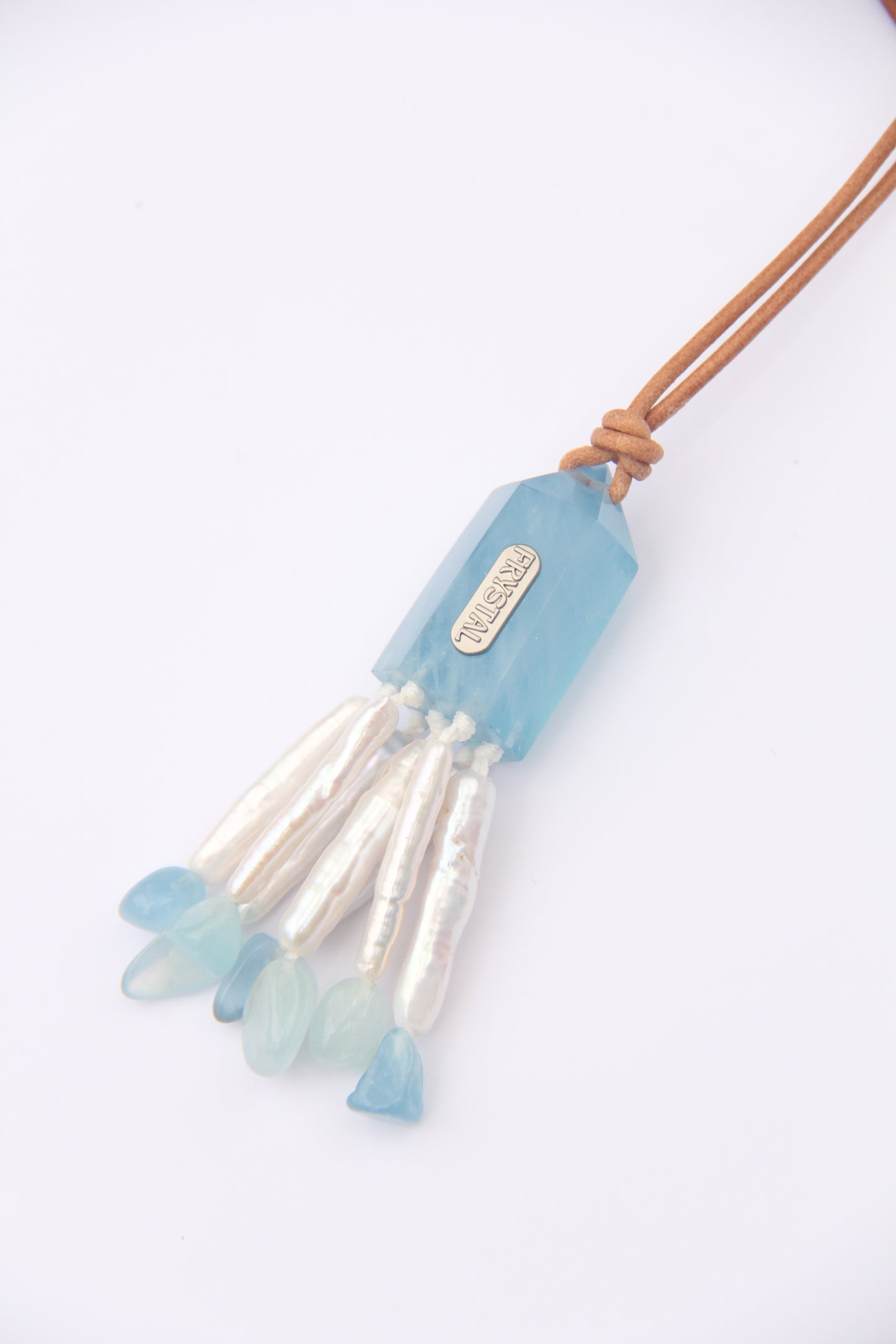 Pendant: aquamarine, pearls