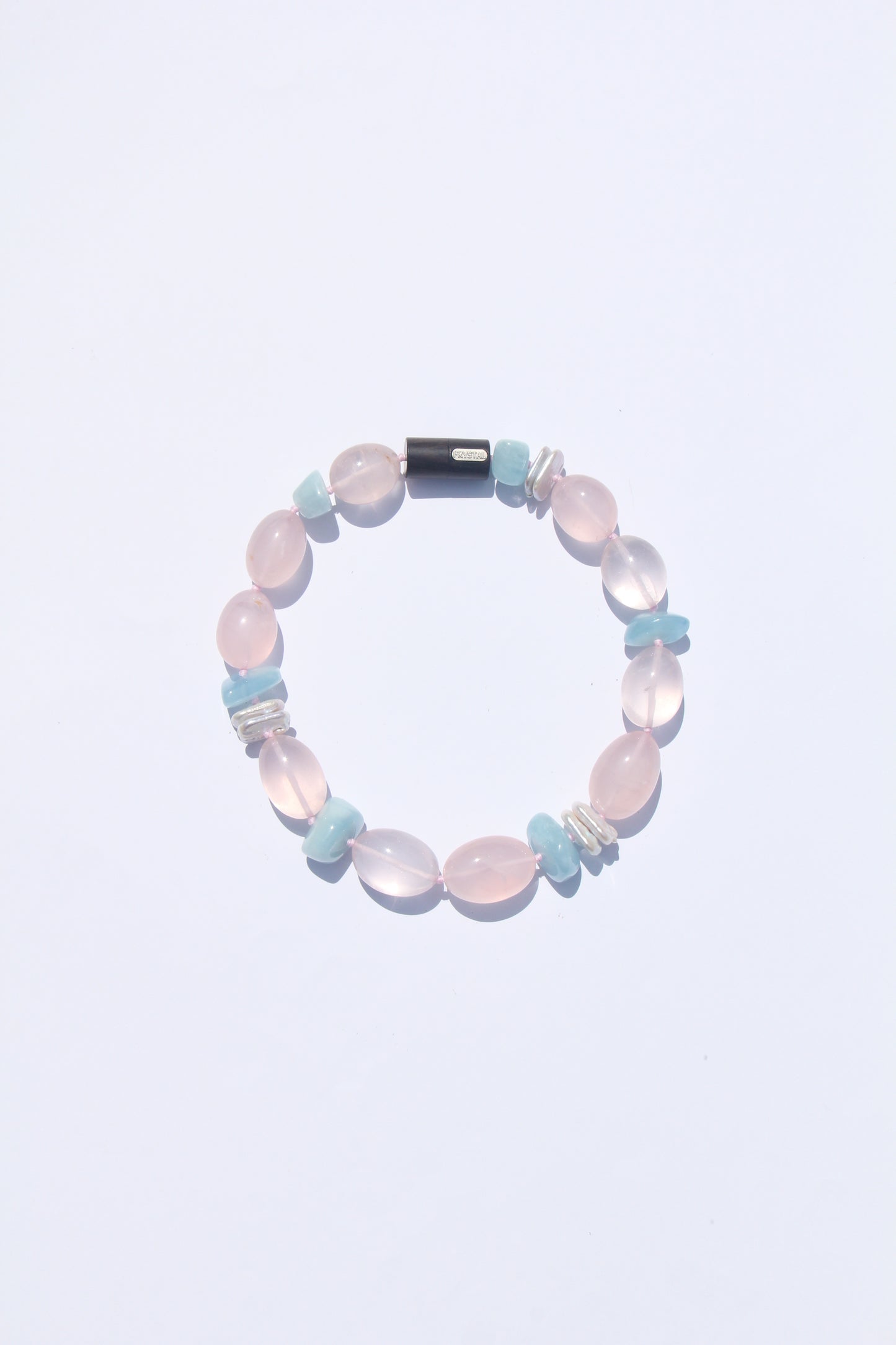 Necklace: rose quartz, morganite, pearls