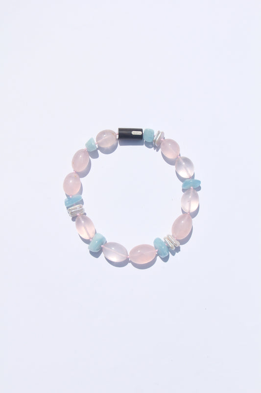 Necklace: rose quartz, morganite, pearls