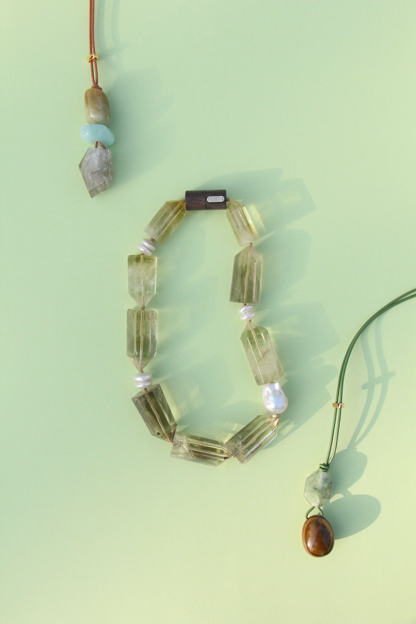 Necklace: pearls, citrine, ebony