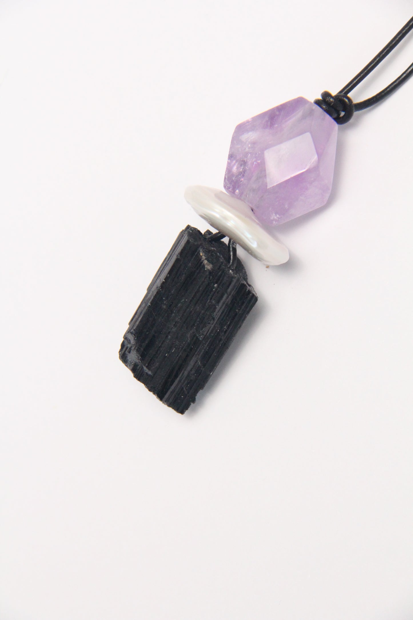 Pendant: amethyst, pearl, black tourmaline