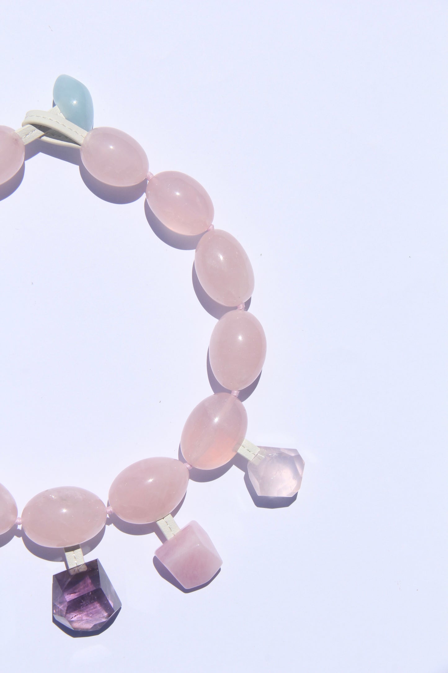 Charms: rose quartz, morganite, pearl, amethyst