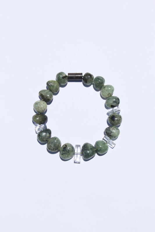 Necklace: prehnite, quartz