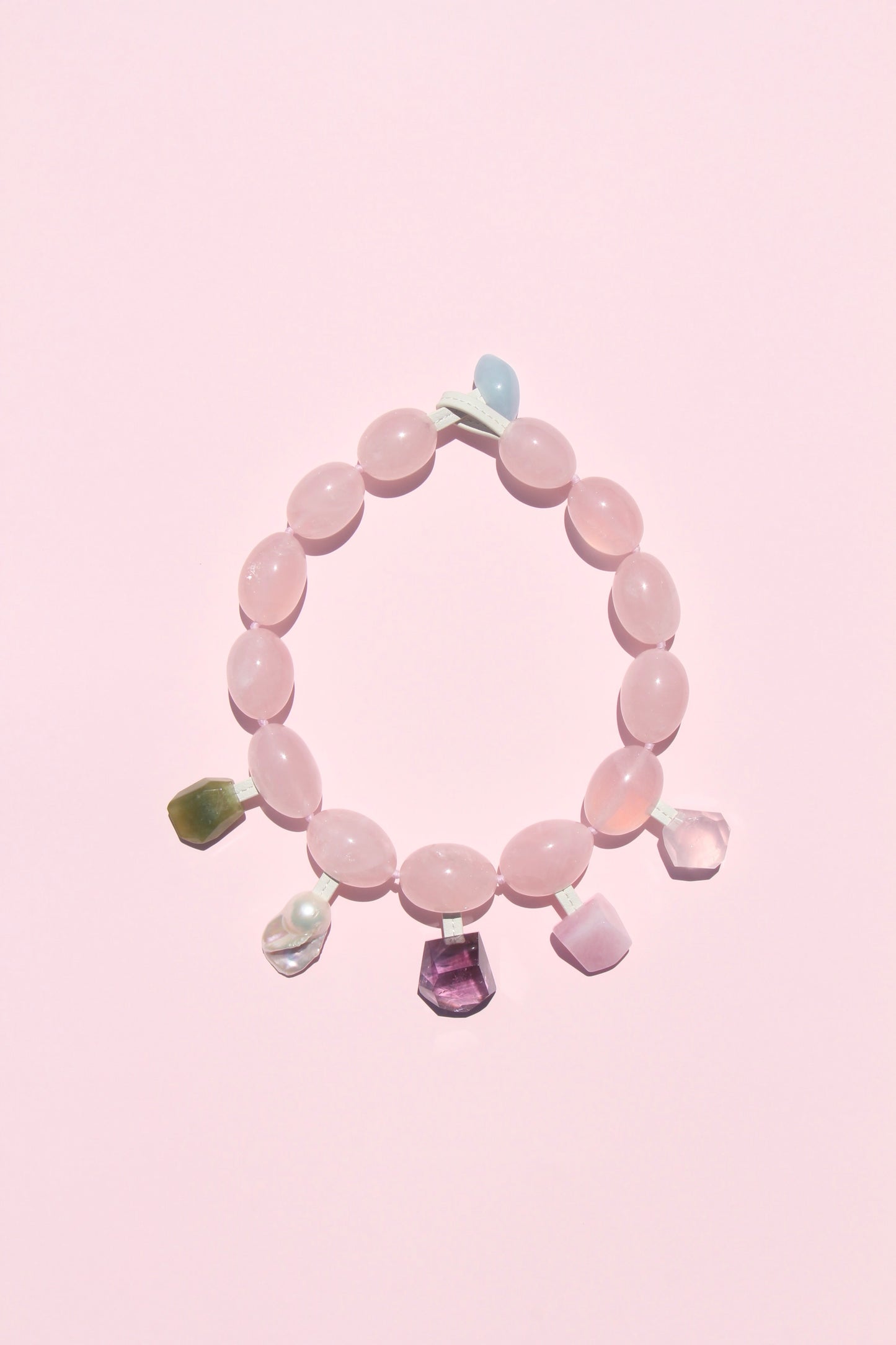 Charms: rose quartz, morganite, pearl, amethyst