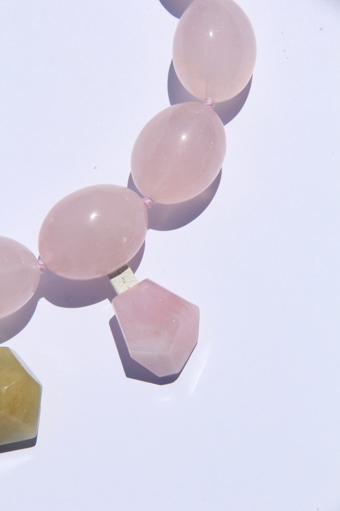 Charms: rose quartz, amethyst, morganite, pearl, blue lace agate