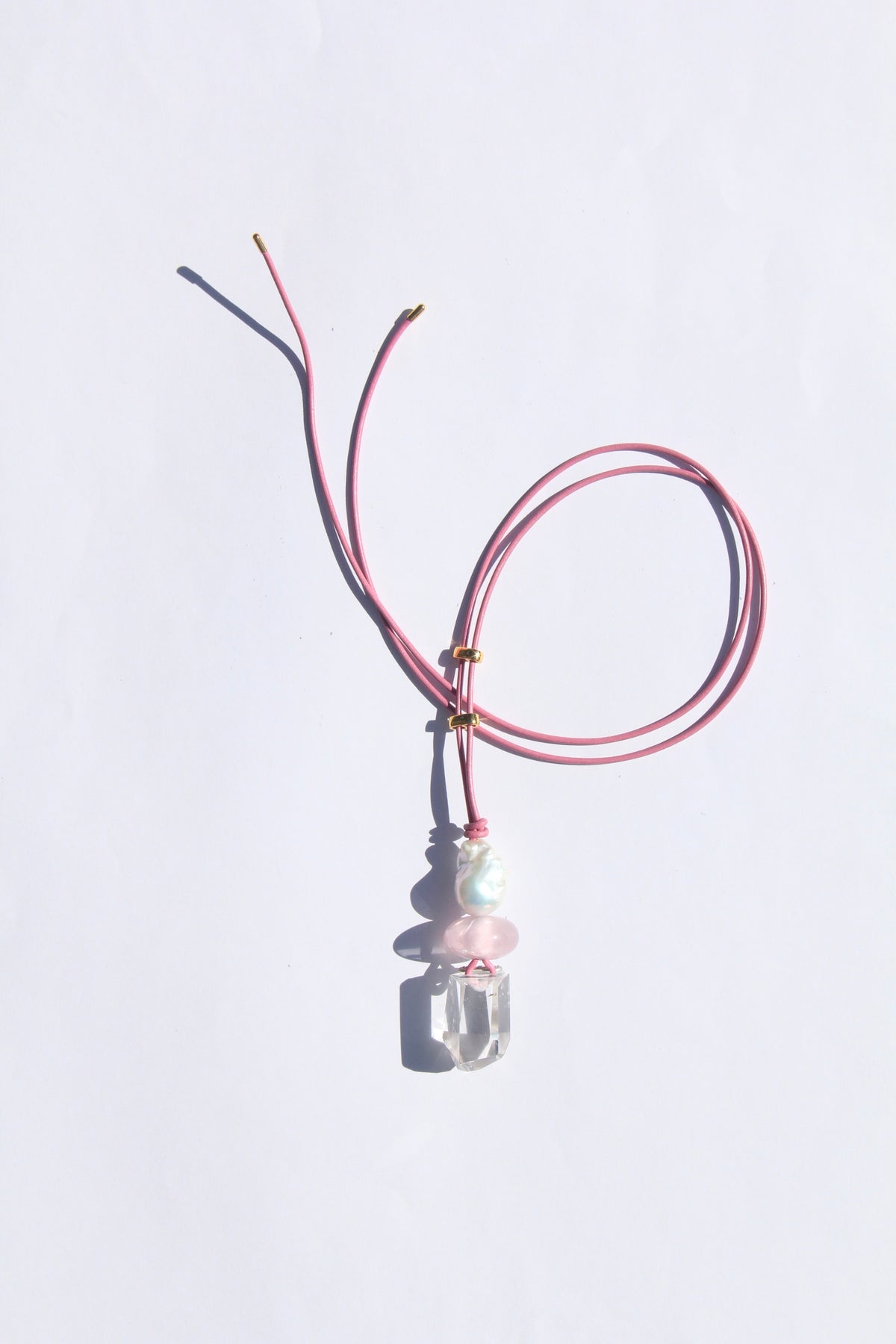 Necklace: pearl, ross quartz, quartz