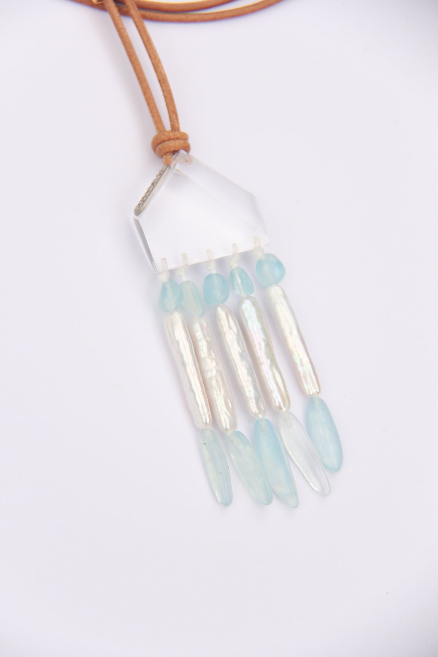 Pendant: quartz, aquamarine, pearls