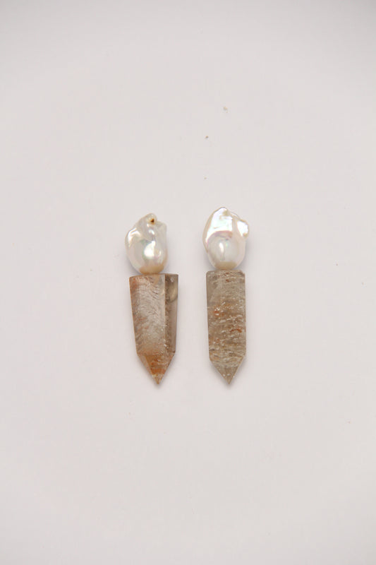 Earrings: pearls, phantom quartz