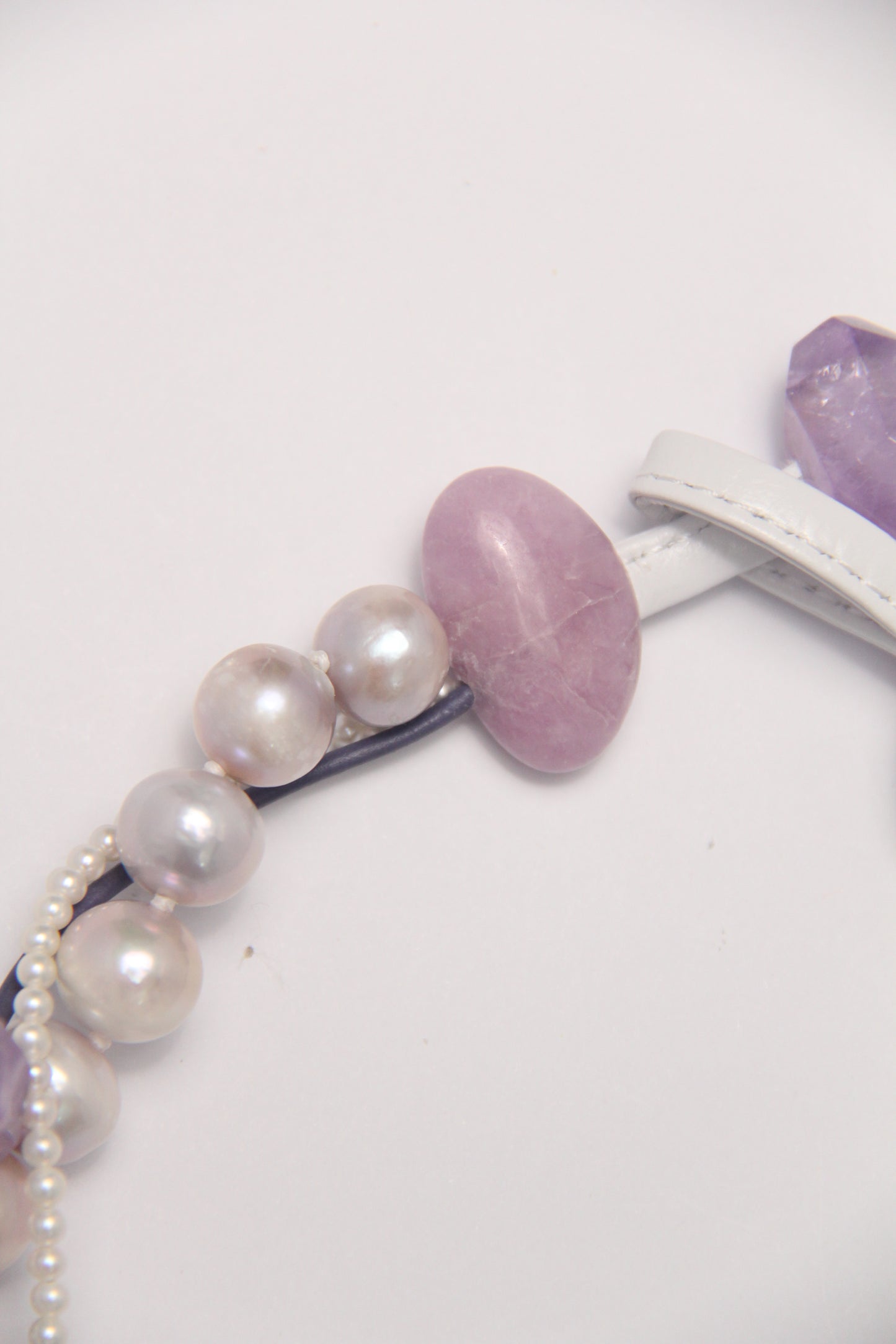 Necklace:  amethyst stalactite flower flat slice, amethyst, pearls