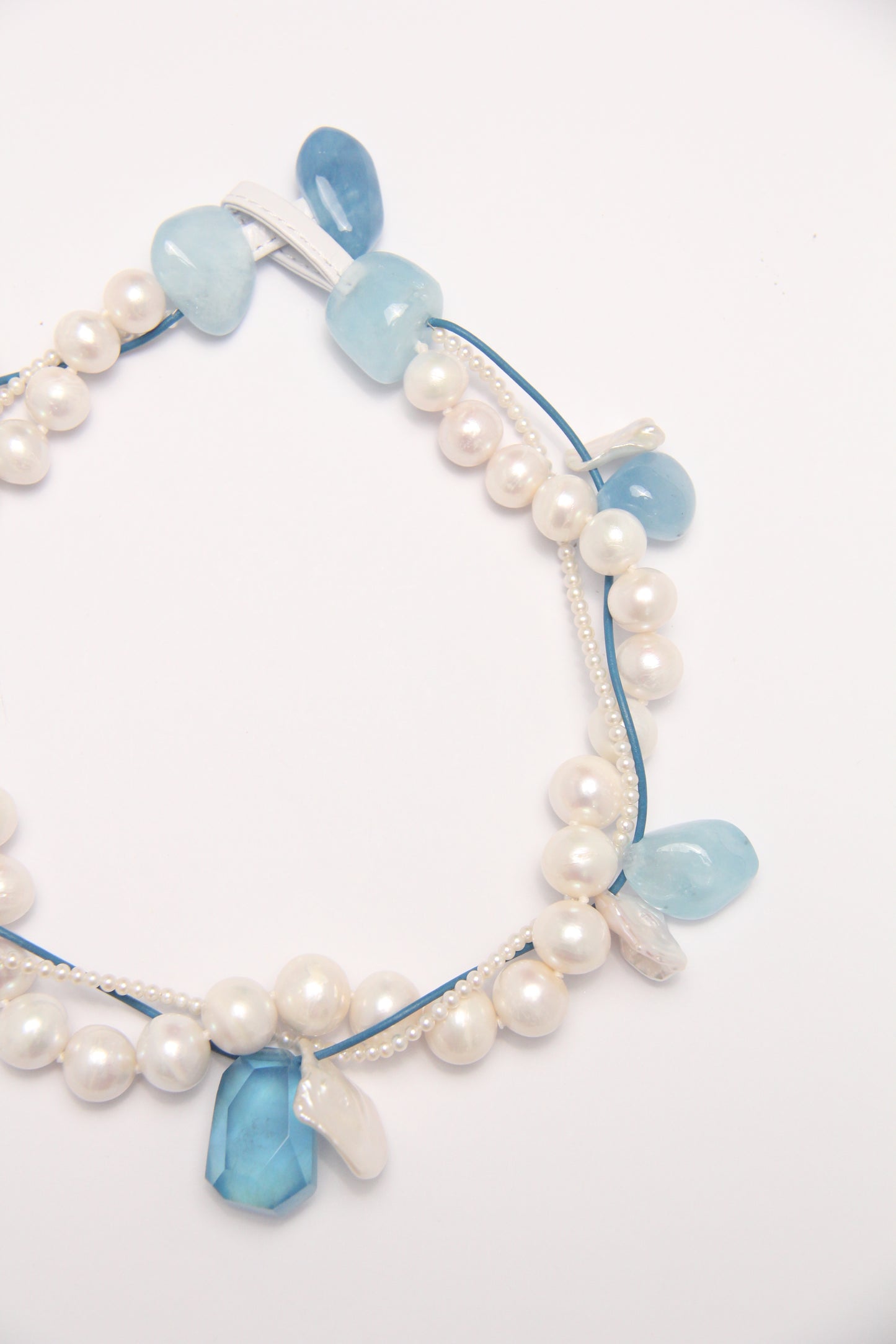 Necklace: aquamarine, morganite, pearls