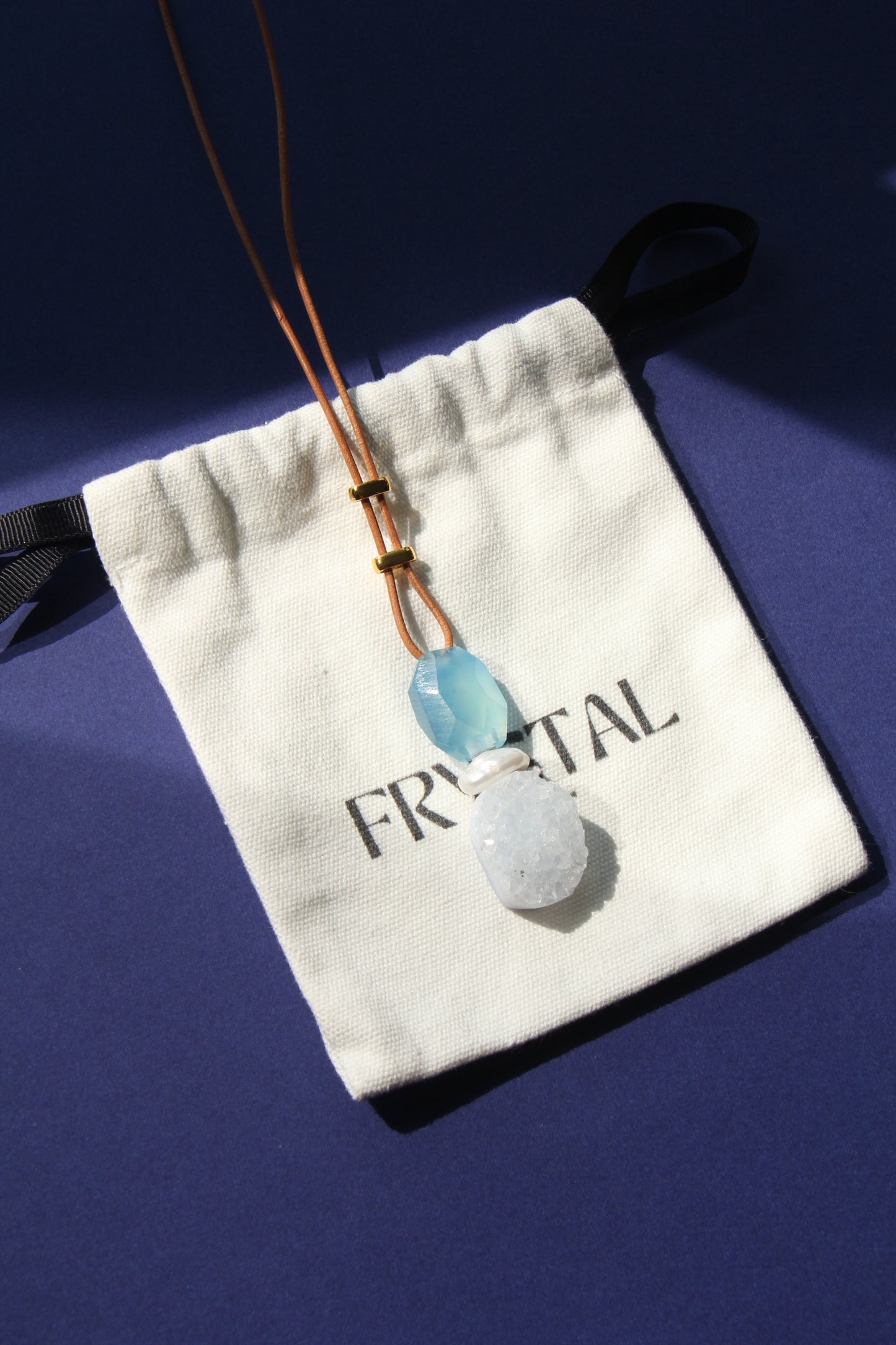 Pendant: aquamarine, pearl, blue lace agate