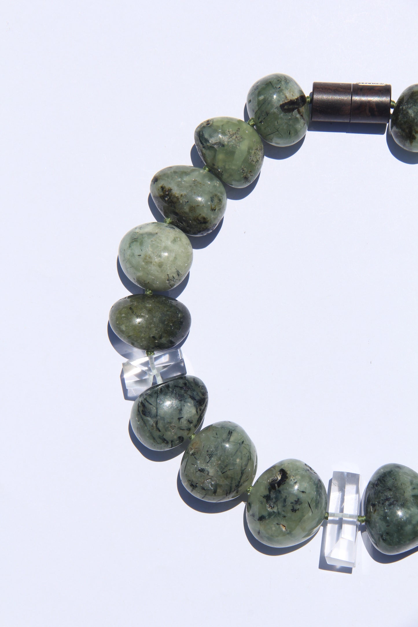 Necklace: prehnite, quartz