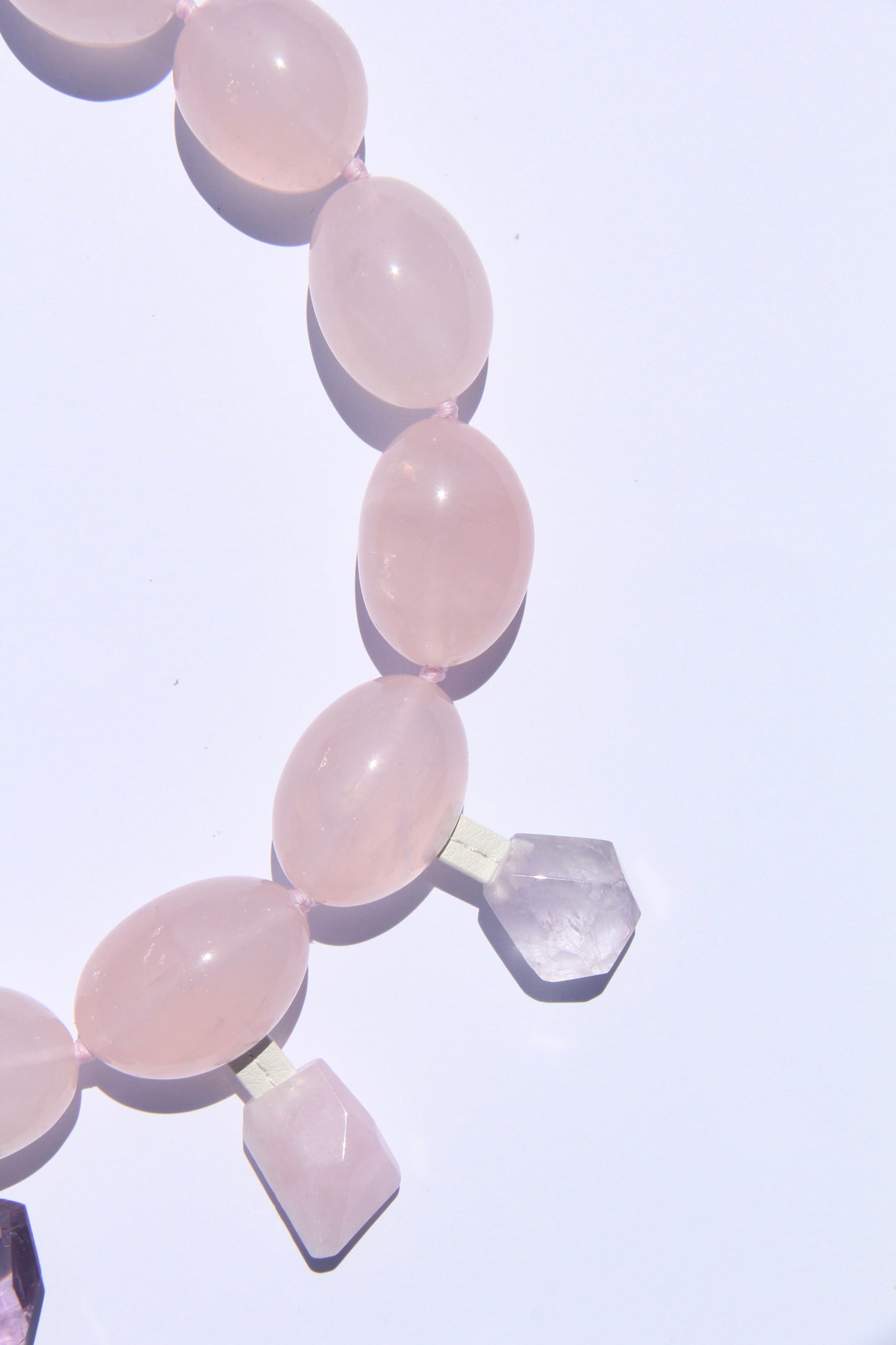 Charms: rose quartz, blue lace agate, pearl, amethyst