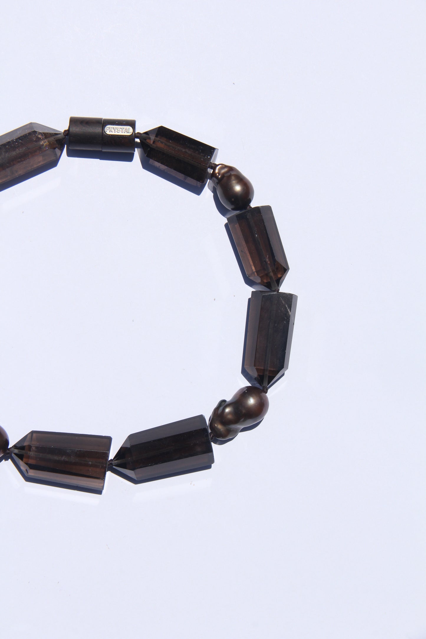 Necklace: pearls, smoky quartz