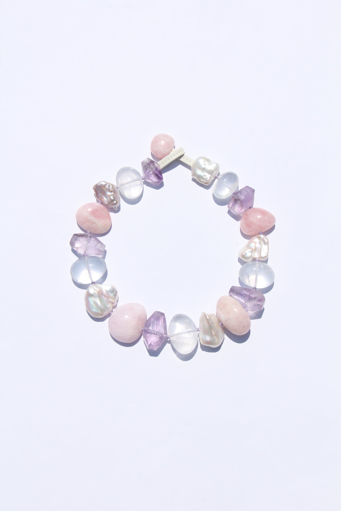 Necklace: morganite, quartz, amethyst, pearls