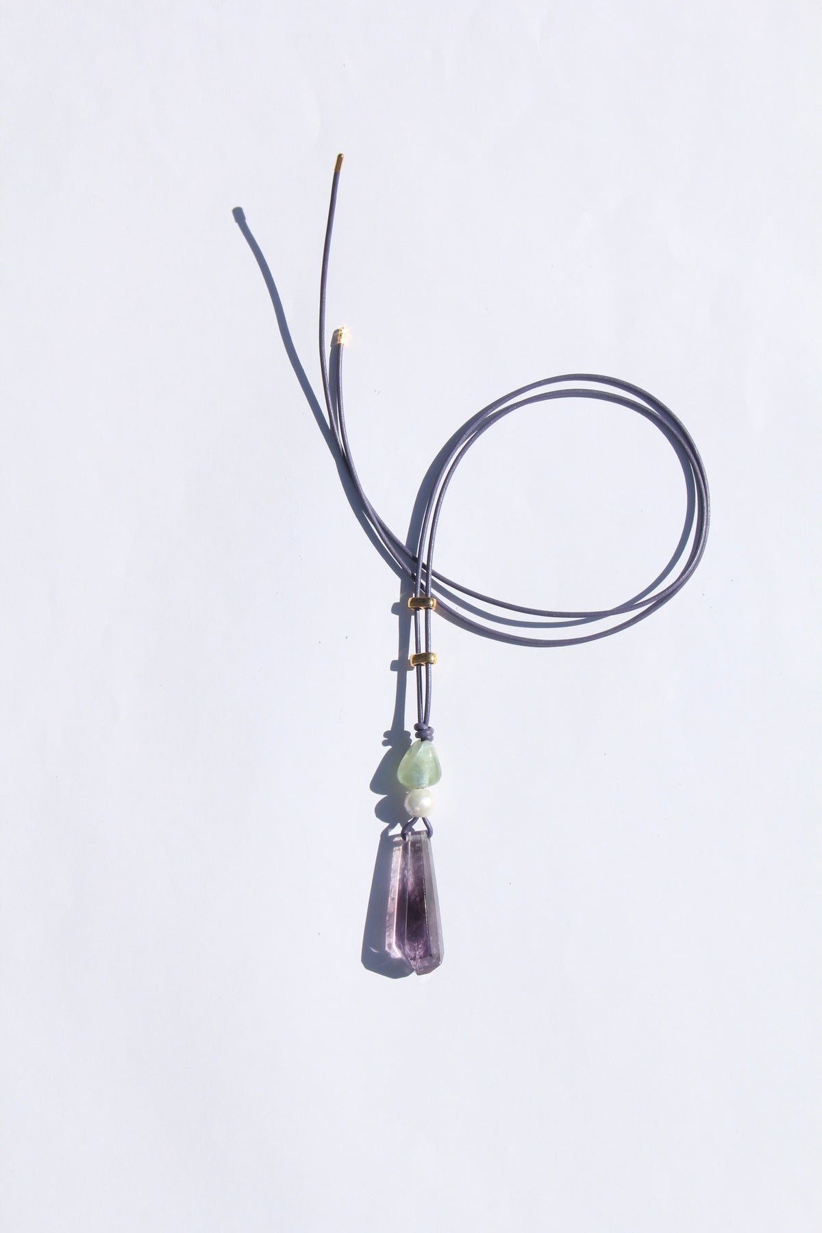 Necklace: morganite, pearl, amethyst