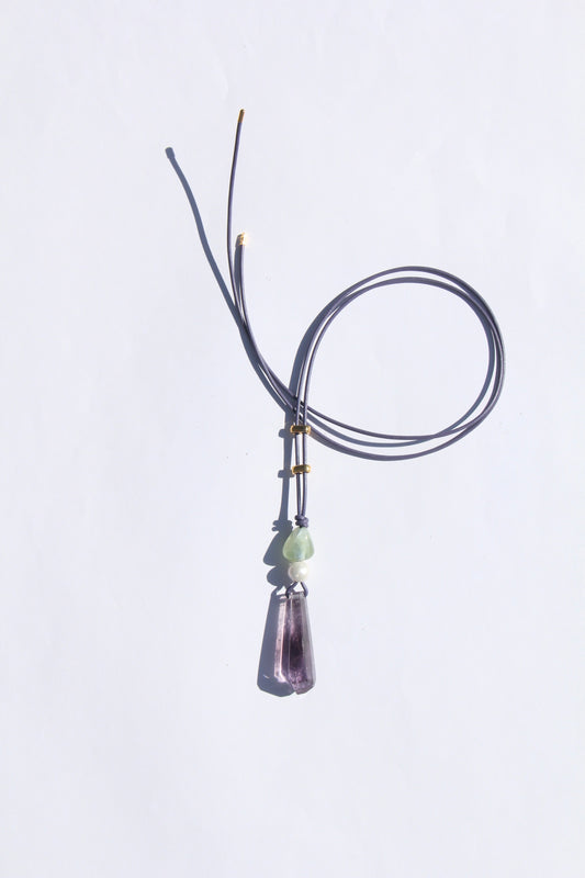 Necklace: morganite, pearl, amethyst