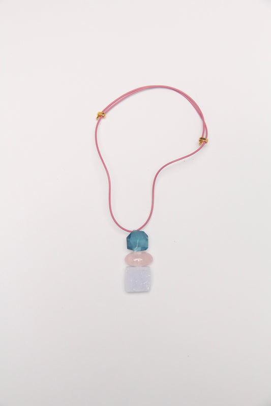 Pendant: aquamarine, rose quartz, blue lace agate