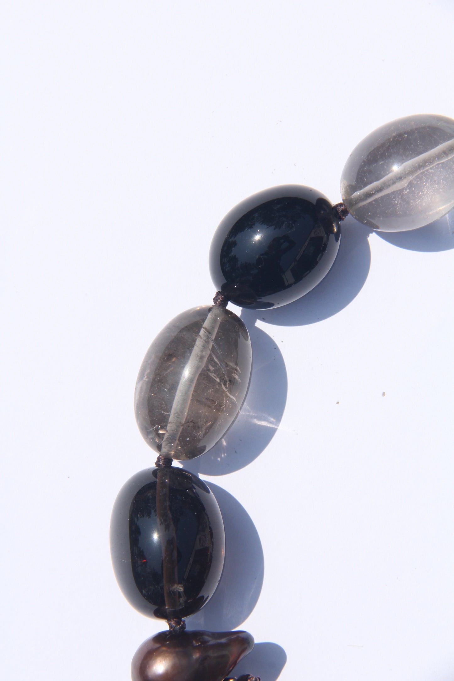 Necklace: smoky quartz, pearls