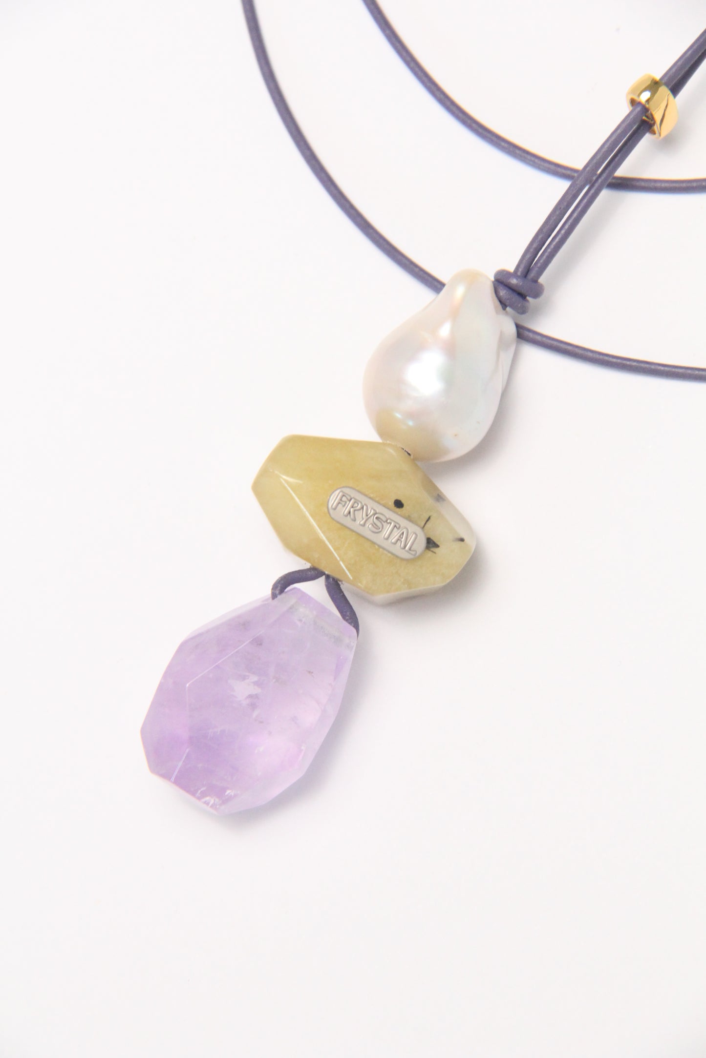 Pendant: pearls, morgnite, amethyst