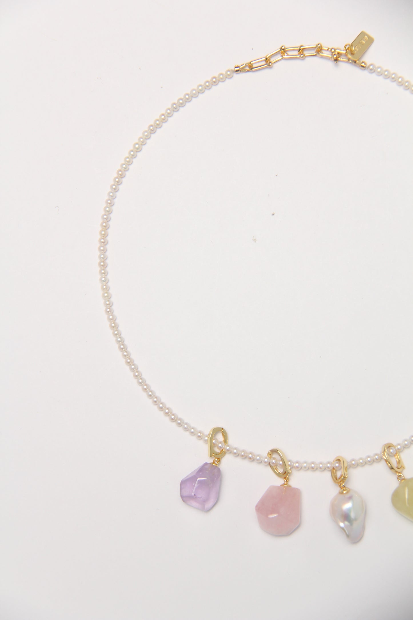 Charms: amethyst, morganite, pearls