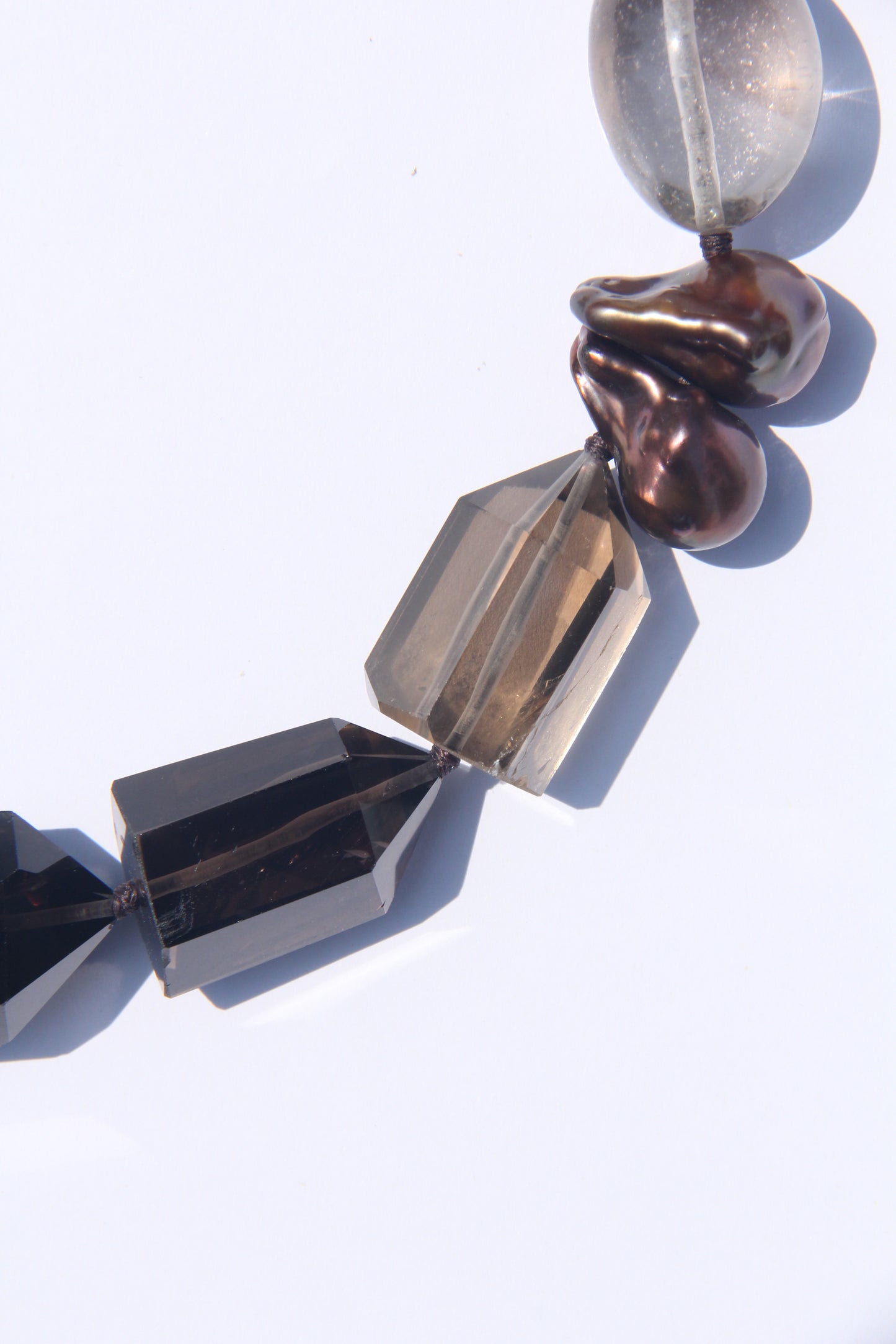 Necklace: smoky quartz, pearls
