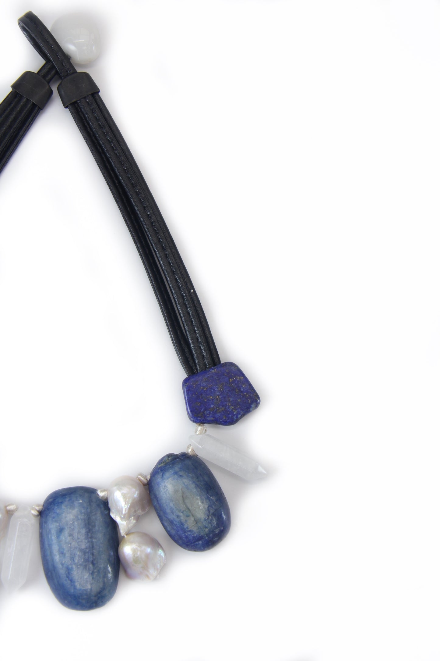 Necklace: pearls, lapis lazuli, kyanite, white crystal