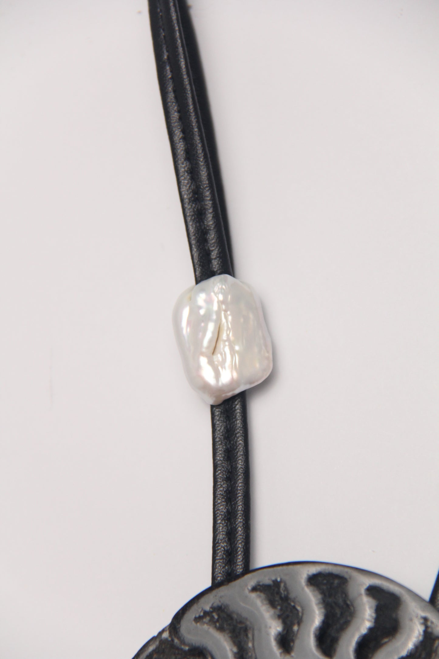 Pendant: ammonite fossil, pearls
