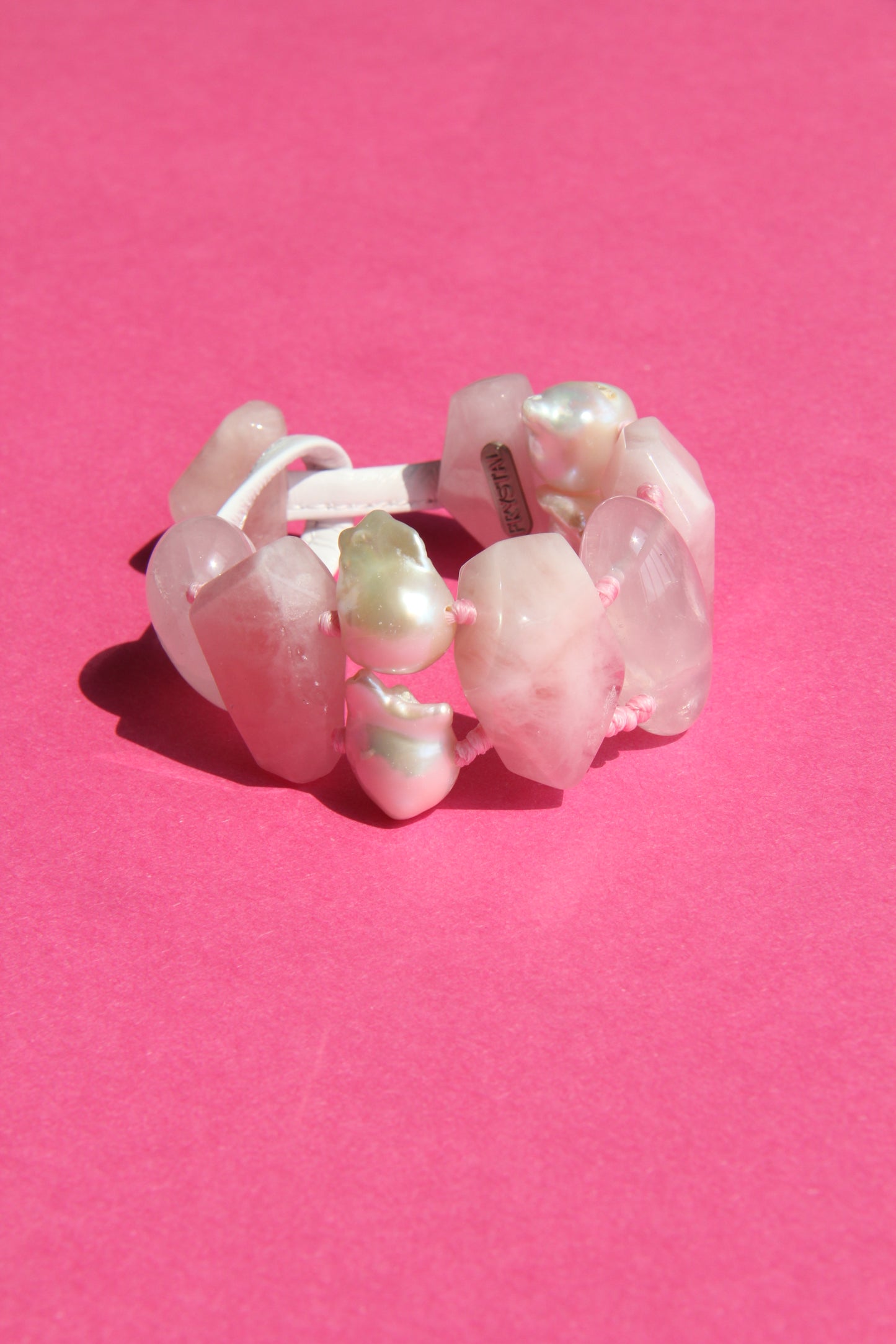 Bracelet: morganite, rose quartz, pearls