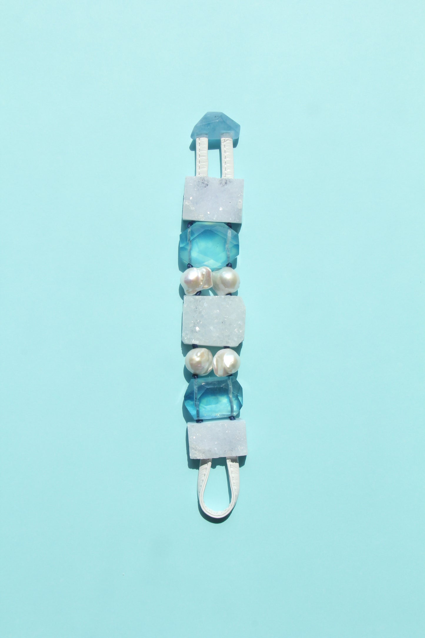 Bracelet: aquamarine, blue lace agate, pearls