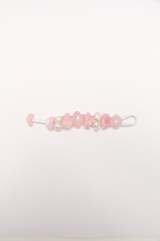 Bracelet: morganite, rose quartz, pearls