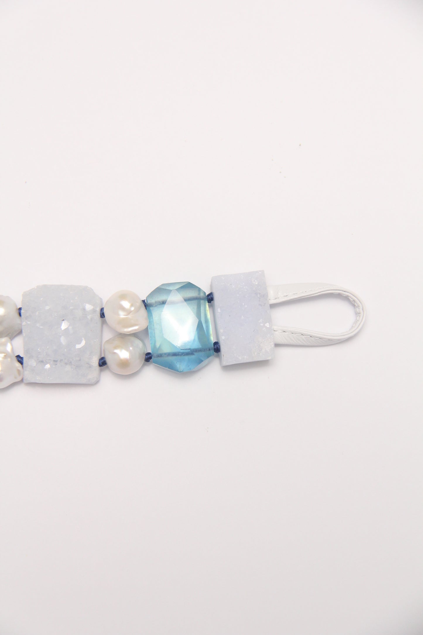Bracelet: aquamarine, blue lace agate, pearls