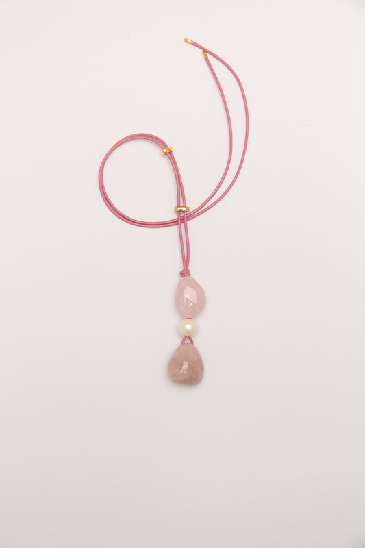 Pendant: rose quartz, pearl, morganite