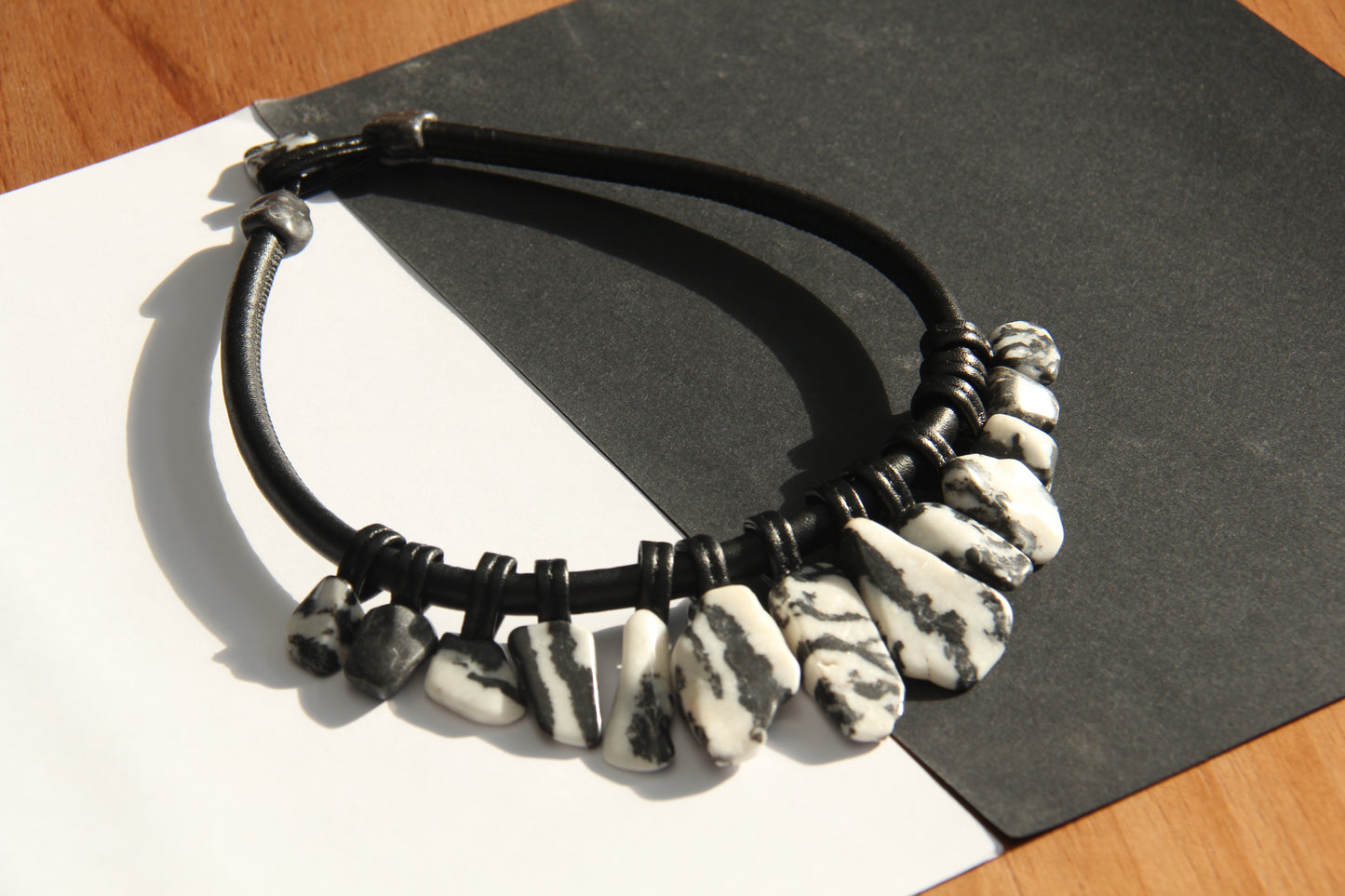 Chunky Crystal Necklace/Chunky Statement Necklace: zebra stone