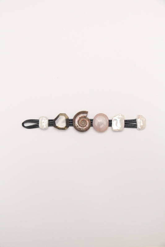 Bracelet: citrine, ammonite, sunstone, pearl