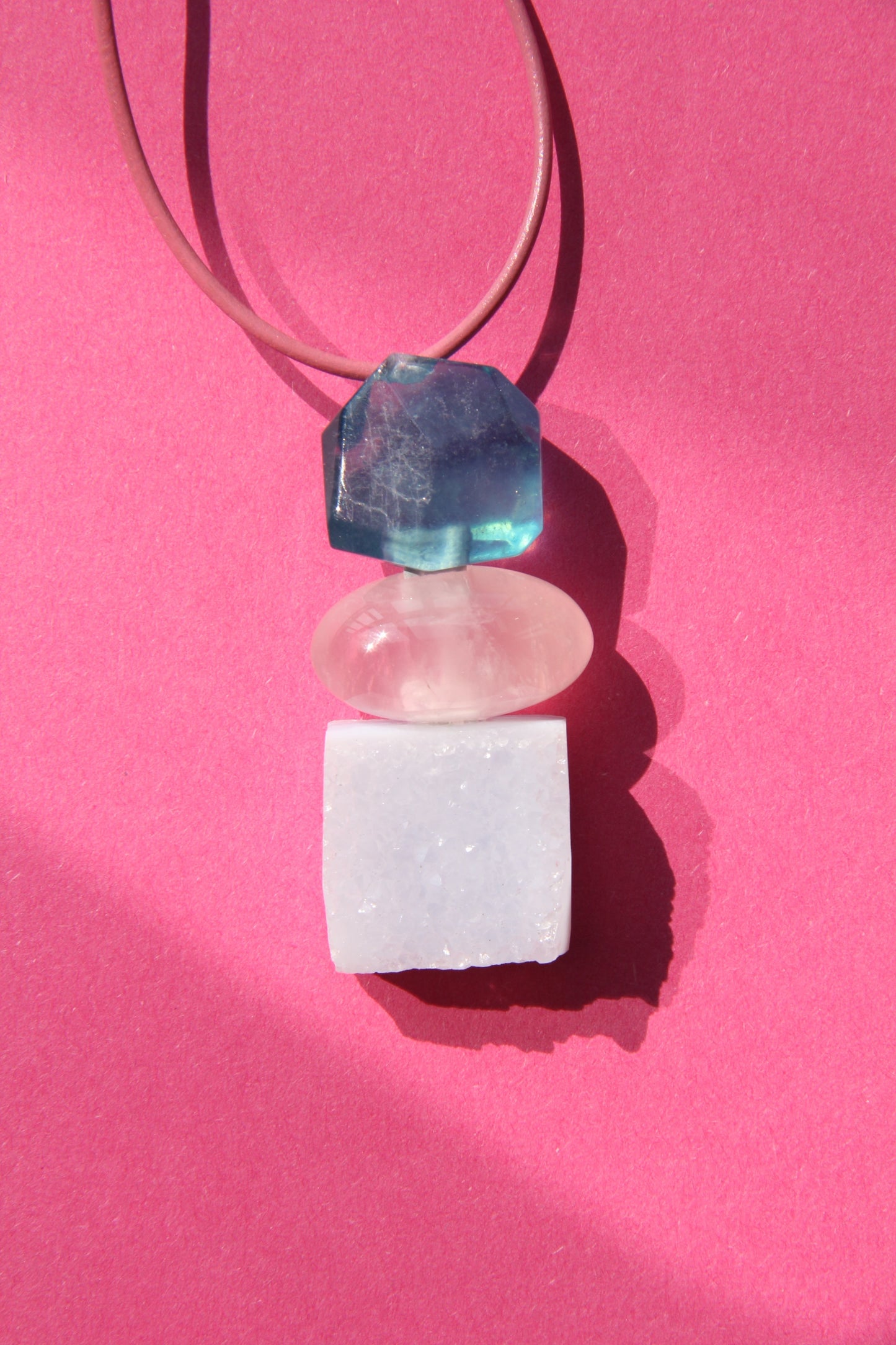Pendant: aquamarine, rose quartz, blue lace agate