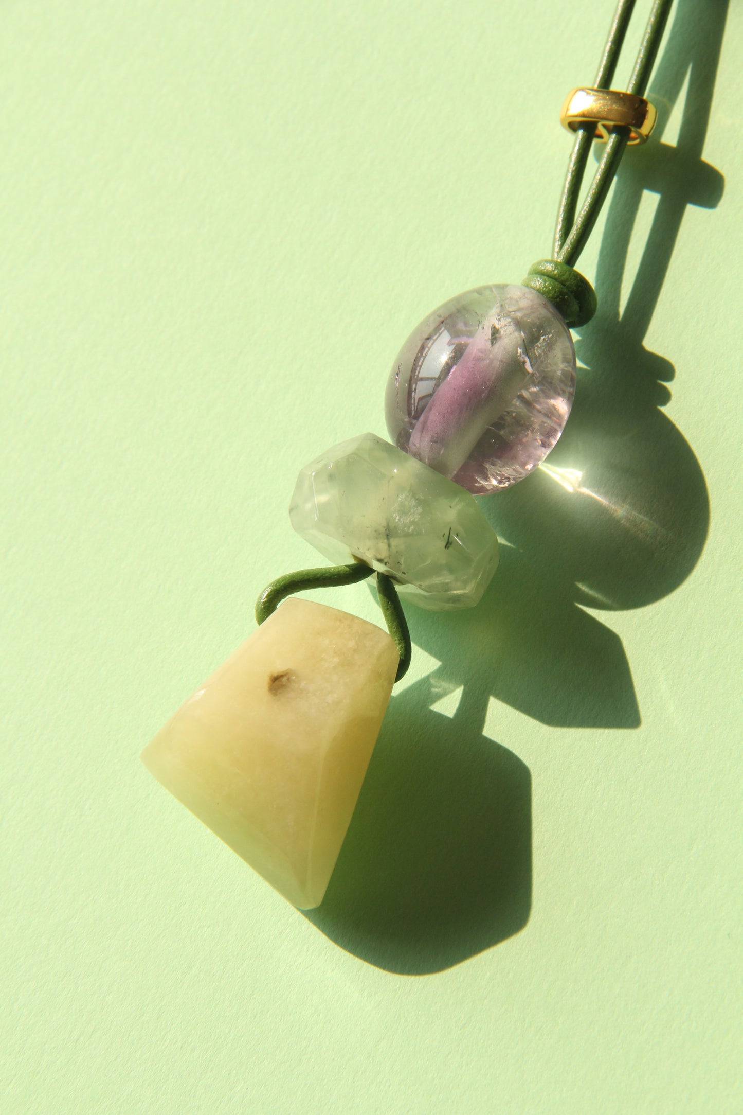 Pendant: amethyst, prehnite, morganite