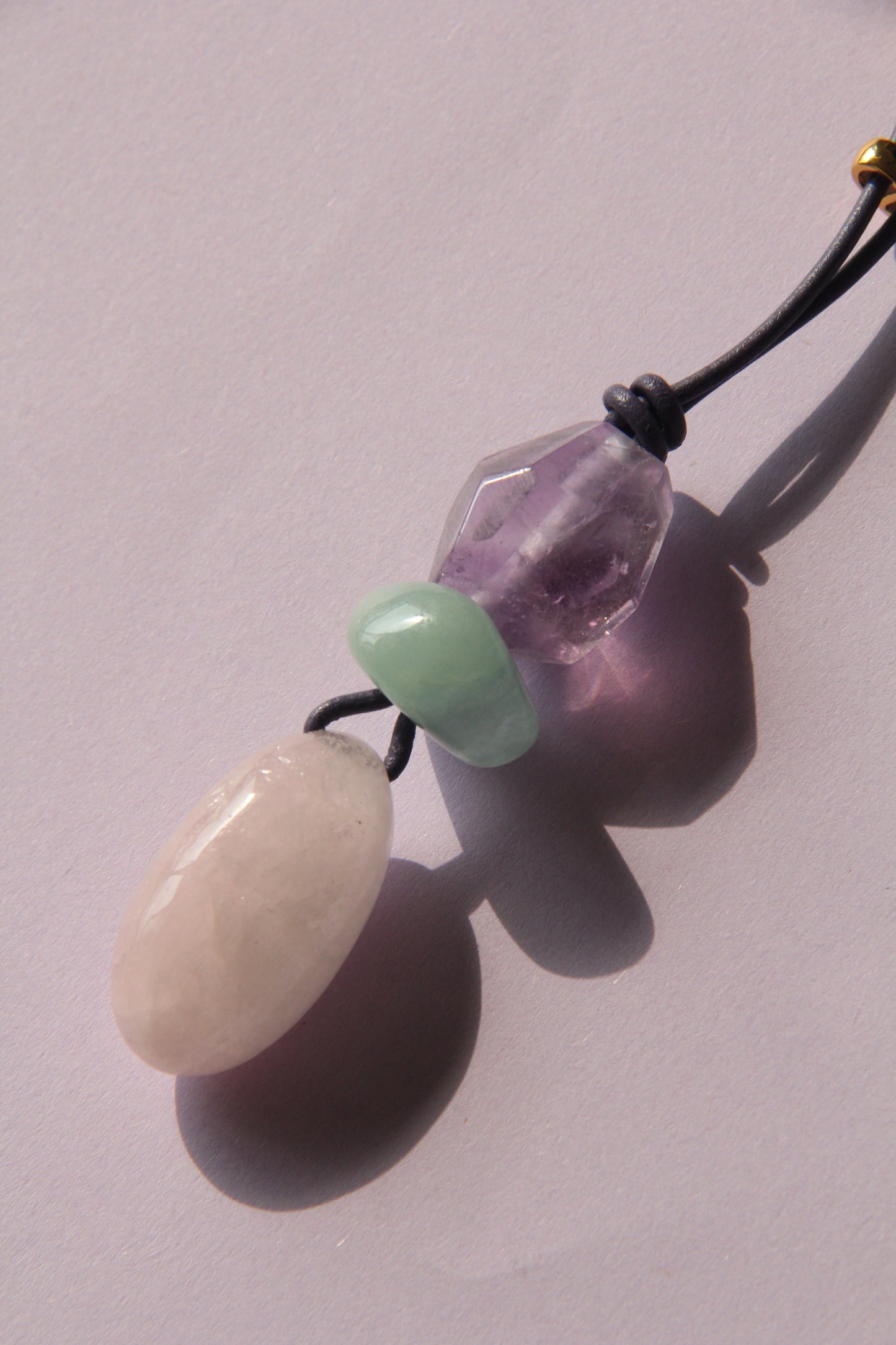 Pendant: amethyst, prehnite, morganite