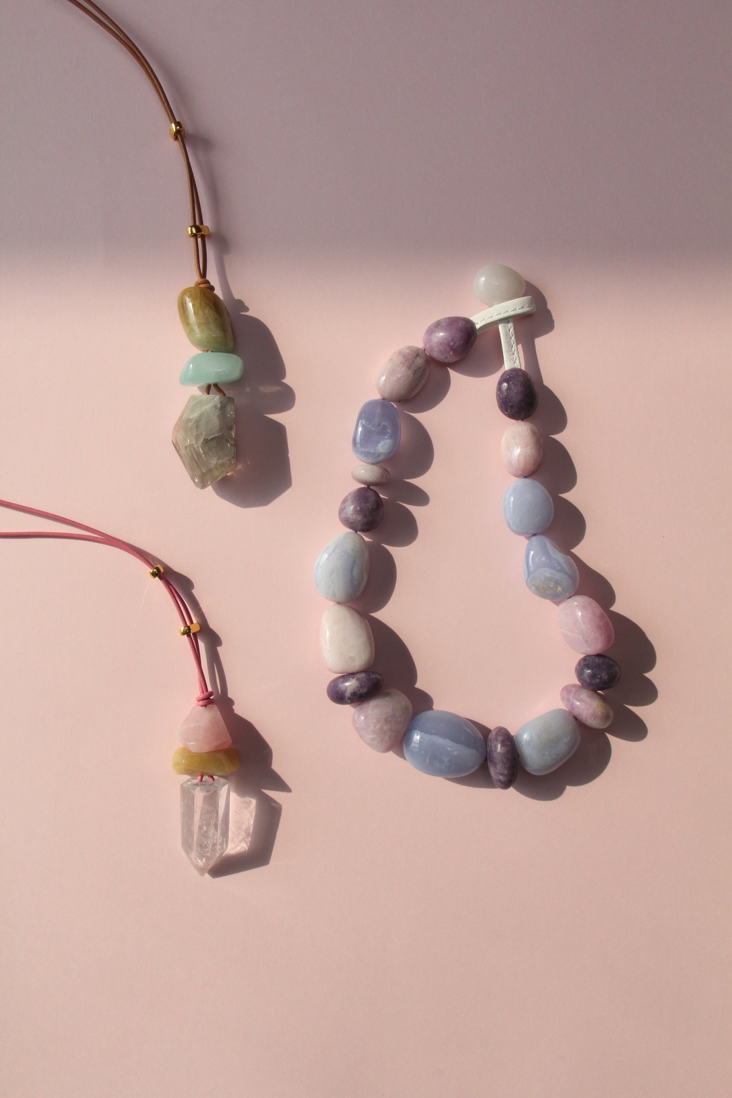 Pendant: morganite, phantom quartz