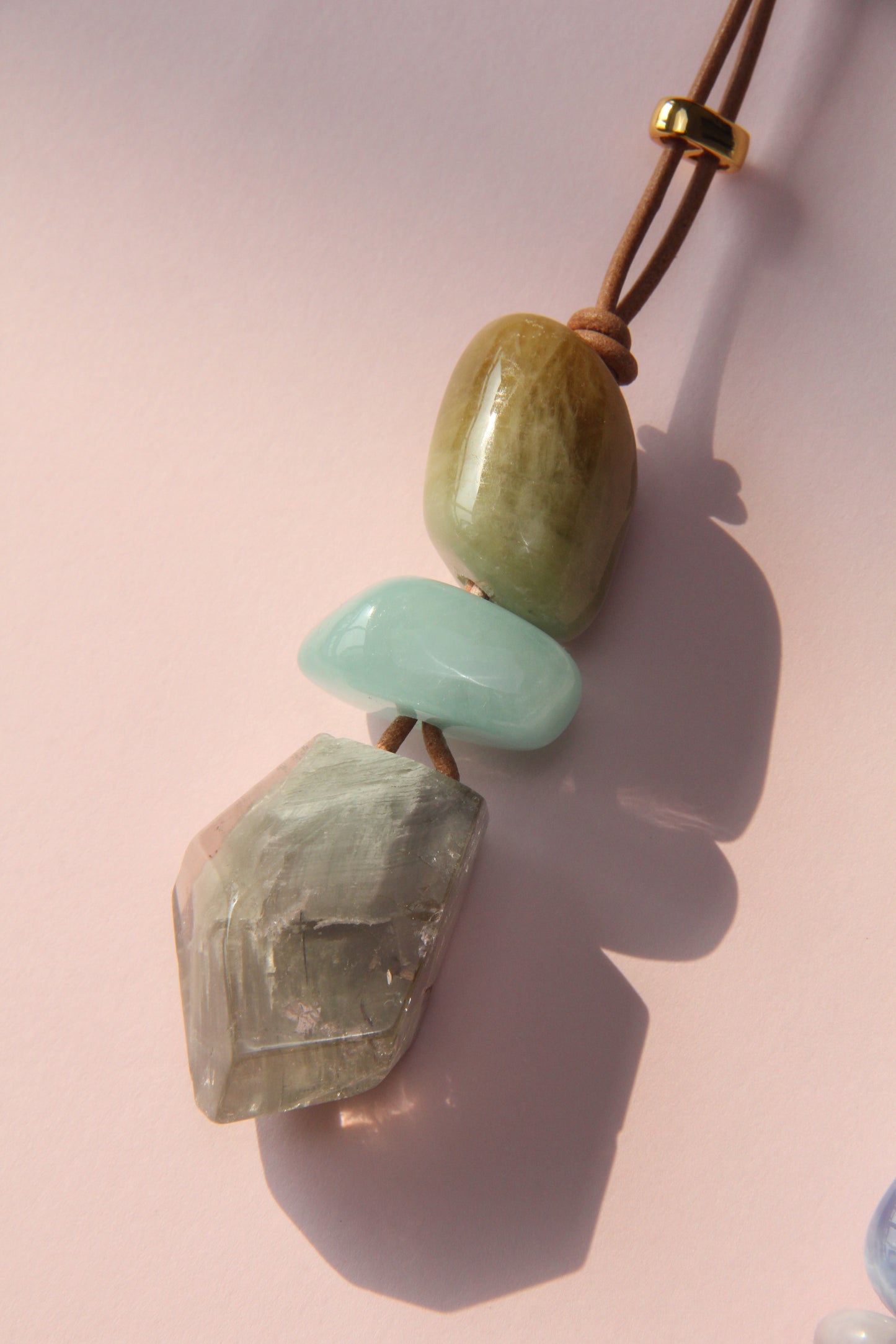 Pendant: morganite, phantom quartz